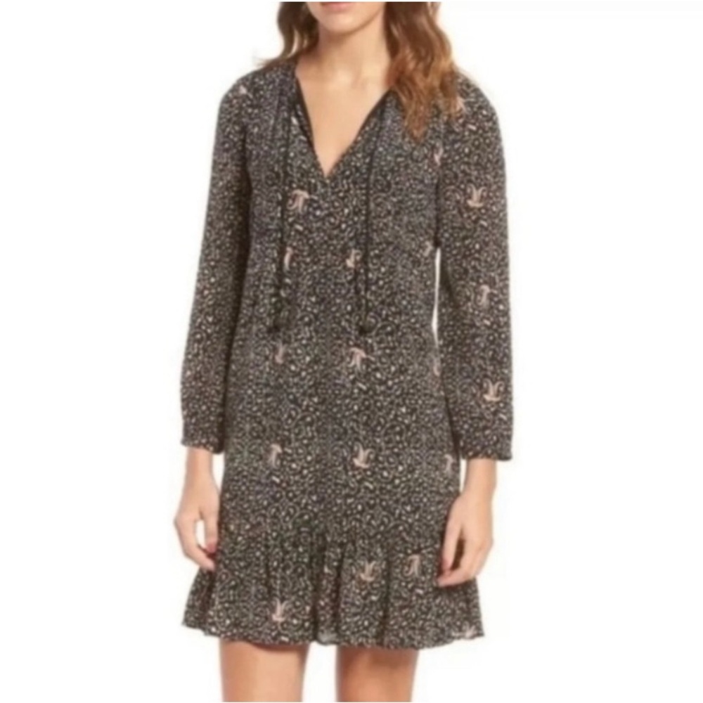 Madewell Silk Fiesta Black Multicolored Mini Relaxed Paisley Dress 2